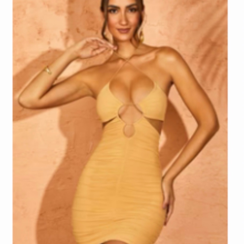 NWT Oh Polly Cut Out Halter Mini Dress in Beige